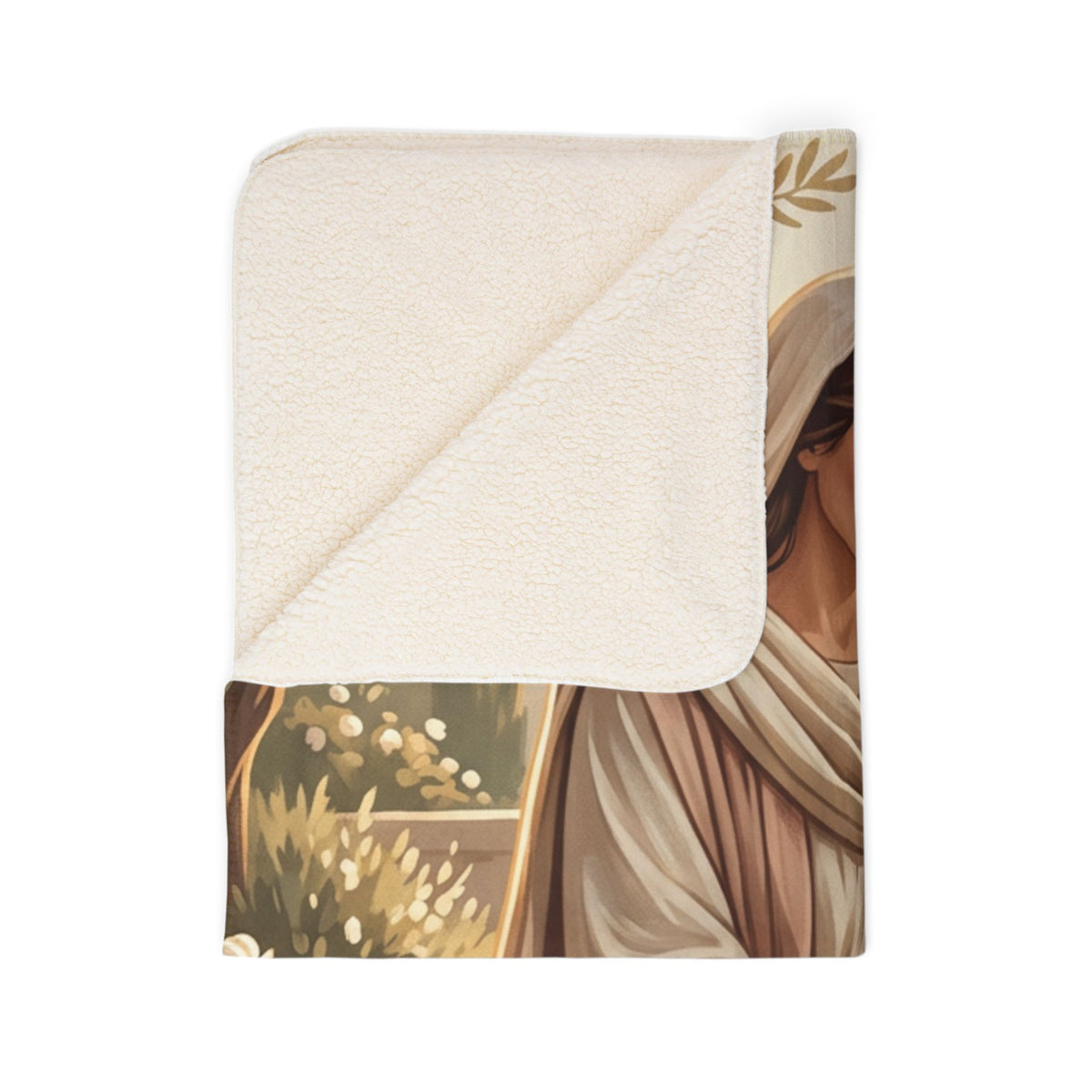 Mary in the Garden Sherpa Blanket — Soft Religious Fleece Throw