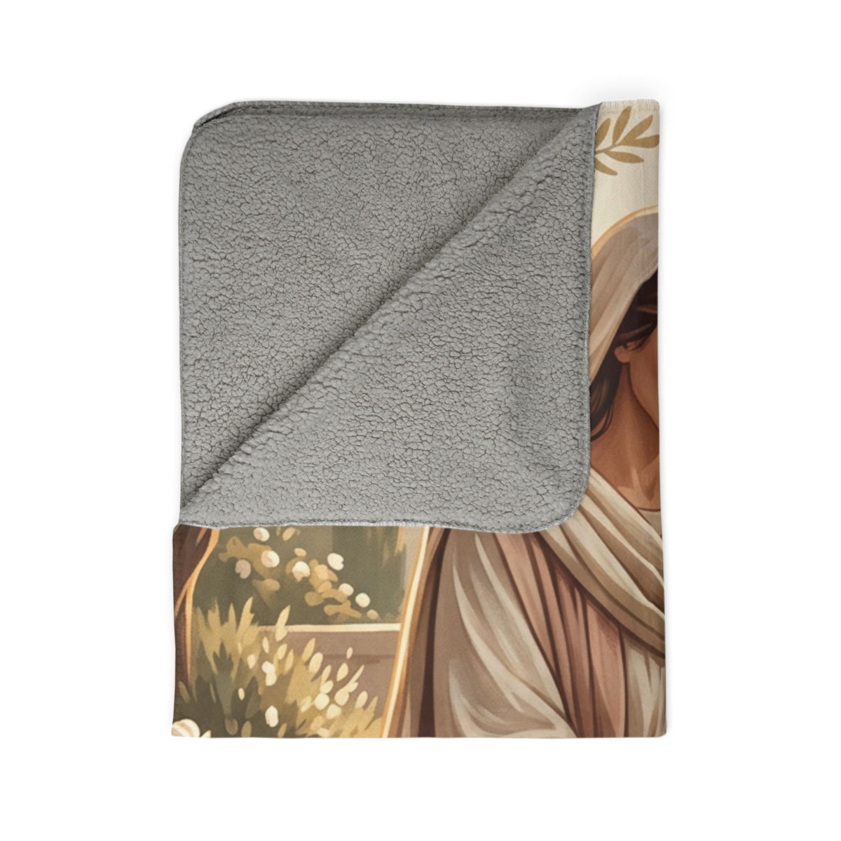 Mary in the Garden Sherpa Blanket — Soft Religious Fleece Throw